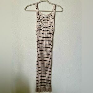 LOFT Beige and Black Striped Midi Dress